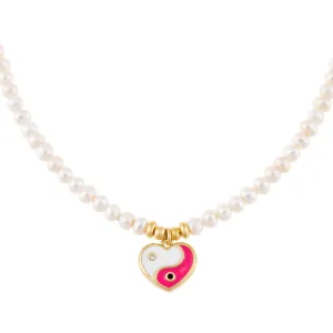 Yin & Yang Heart Pearl Necklace