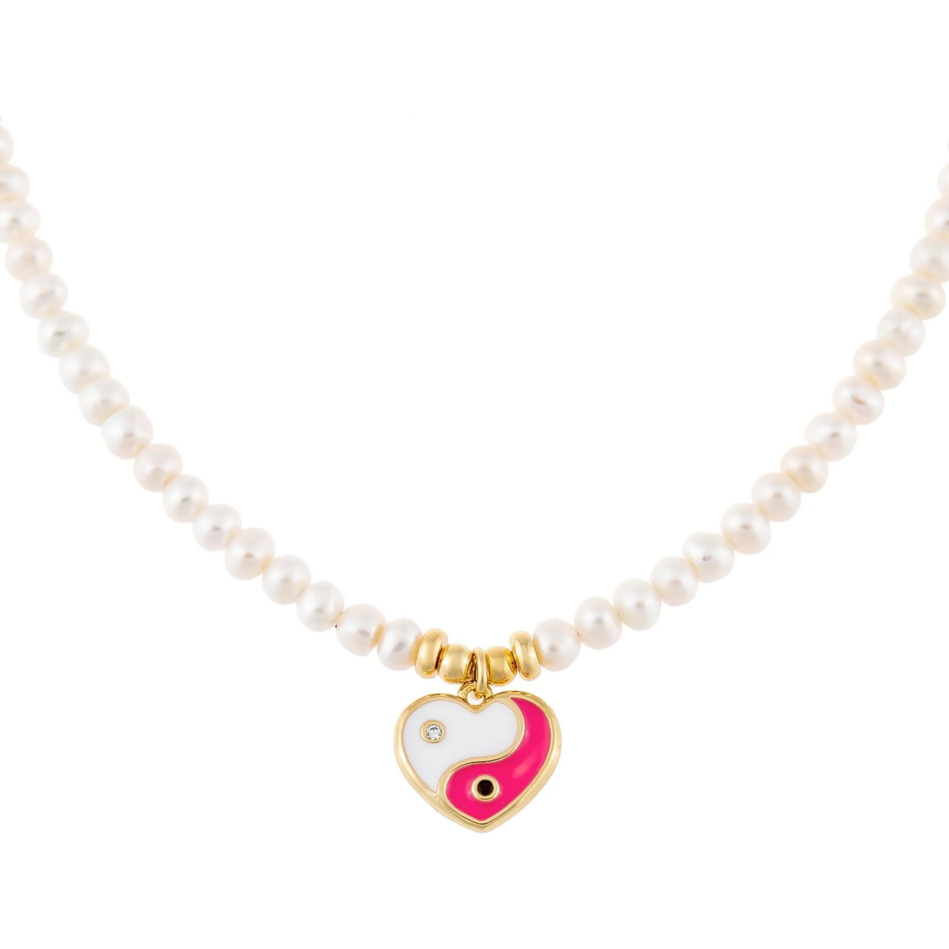 Yin & Yang Heart Pearl Necklace