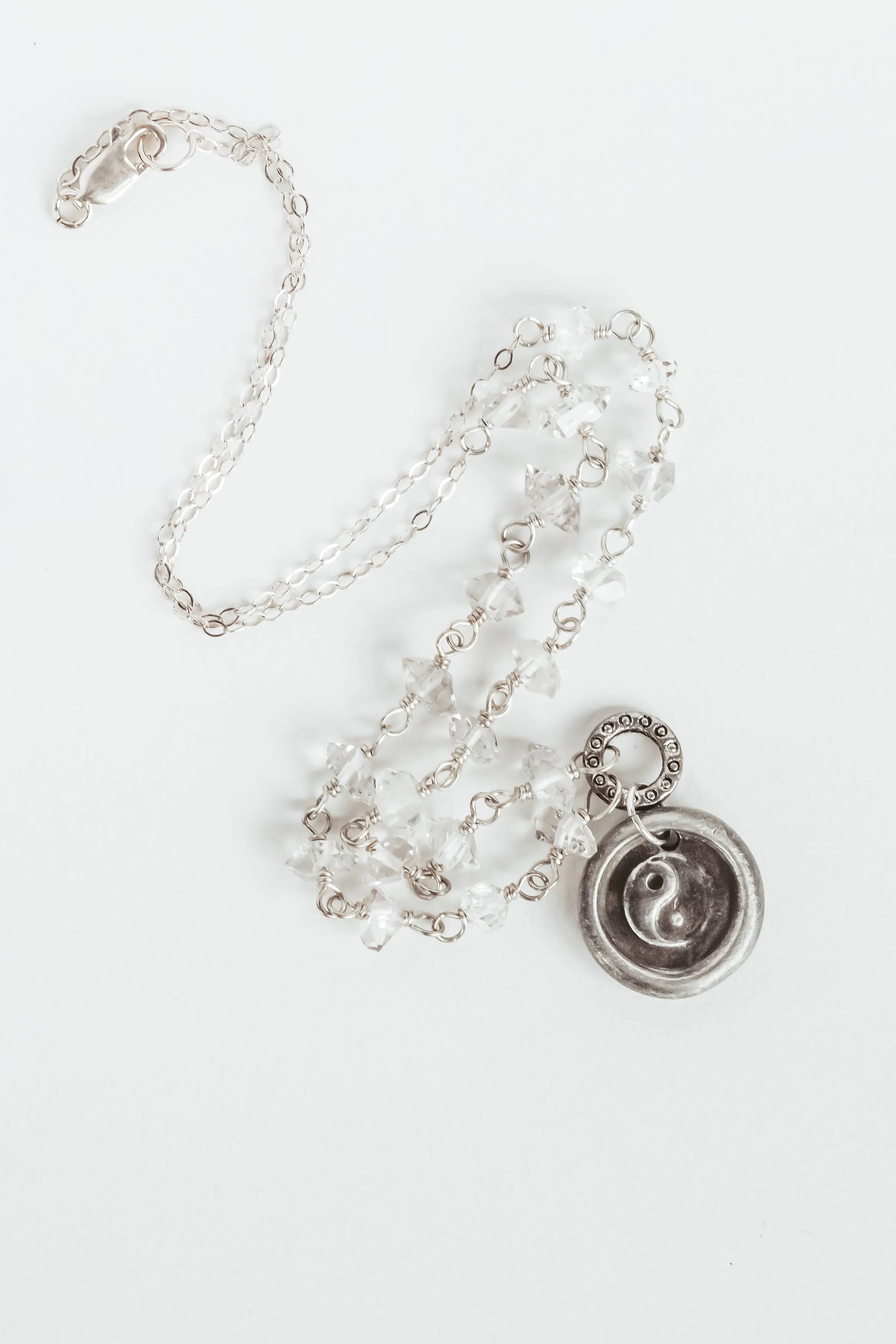 Yin Yang Herkimer Diamond Sterling Silver Necklace