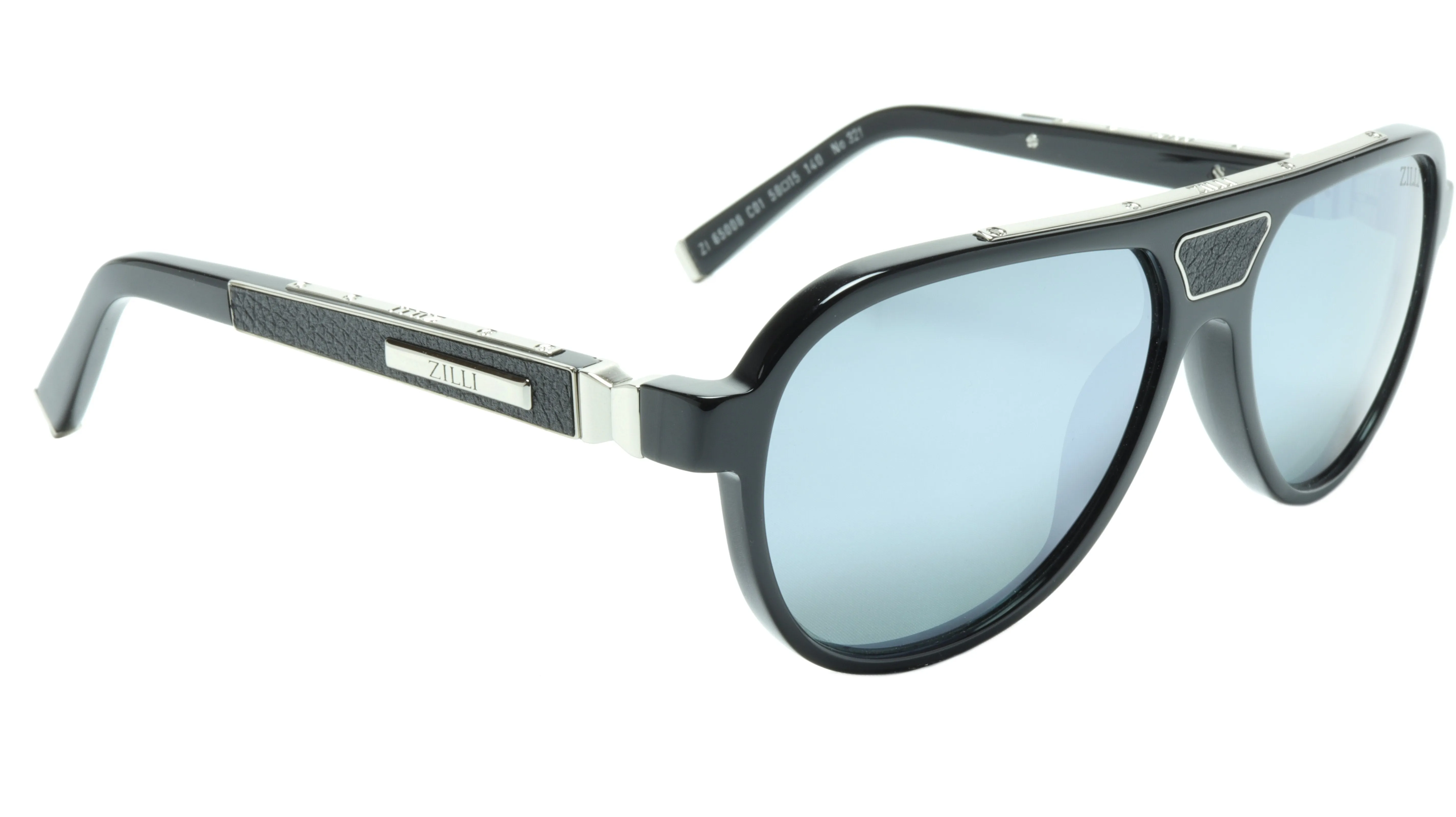 ZILLI Aviator Sunglasses in Black and Silver with Leather Accents