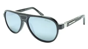ZILLI Aviator Sunglasses in Black and Silver with Leather Accents