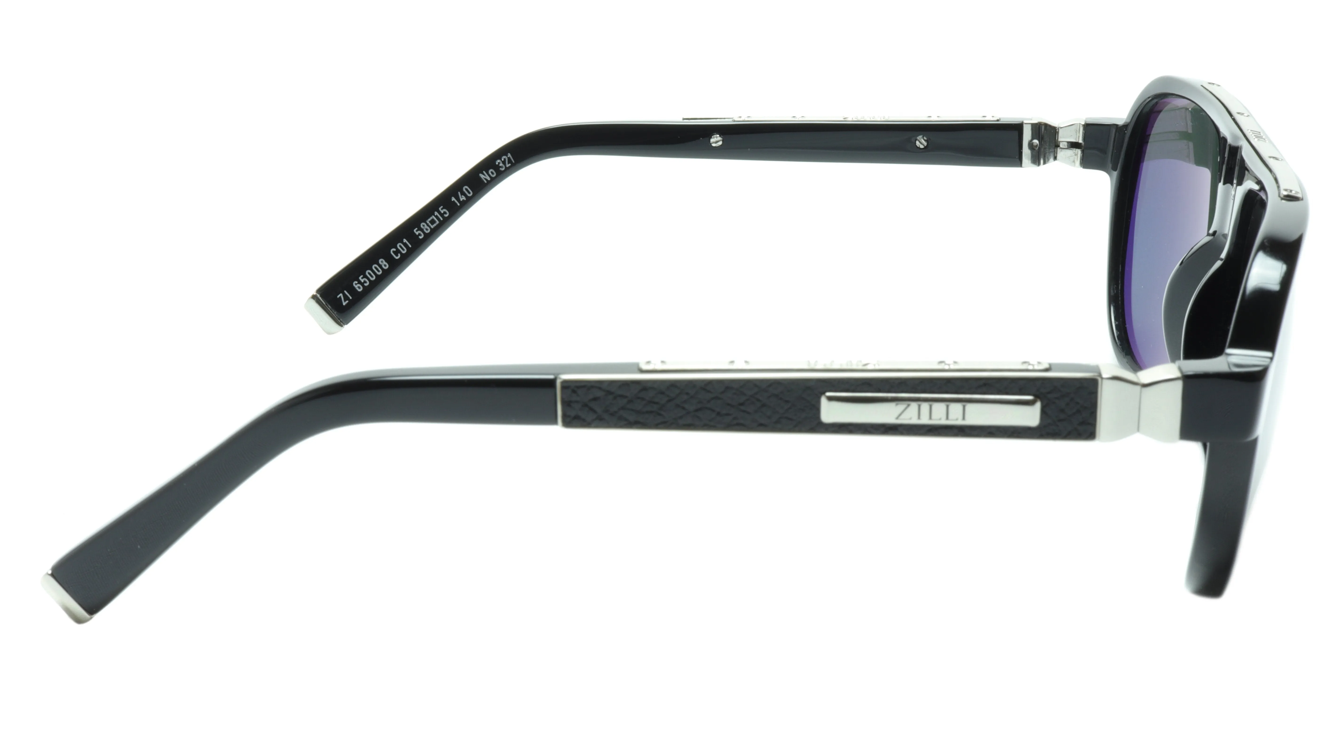 ZILLI Aviator Sunglasses in Black and Silver with Leather Accents